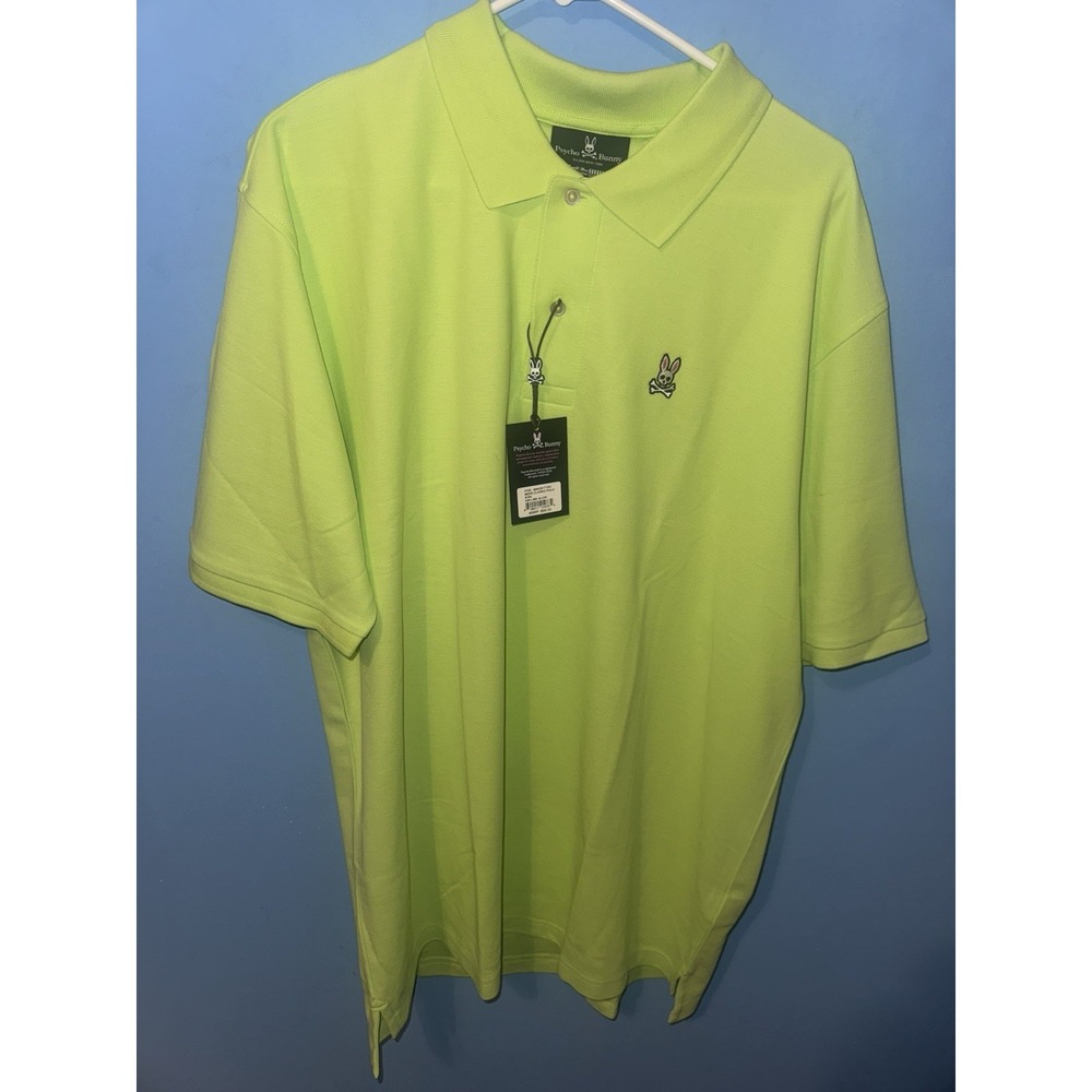 Psycho Bunny Men's 3XL Big & Tall Green Classic Fit Piqué Cotton Polo Logo Golf